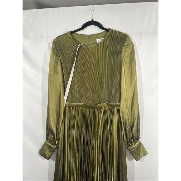 NWD IEENA Mac Duggal [ 12 ] Long Sleeve High Neck Heat Pleated Dress Olive Green - Picture 10 of 16
